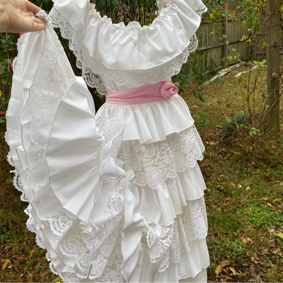 Vintage Lace Tiered Ruffles Cottagecore Praire Gunne Sax Style Dress - Picture 4 of 16